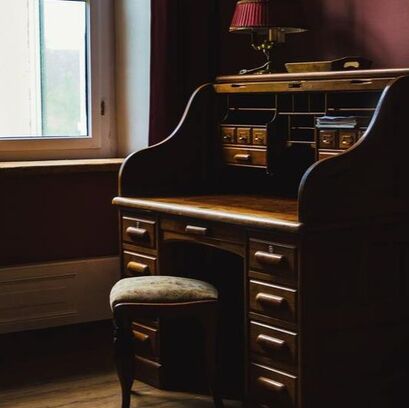 Antique desk and stool